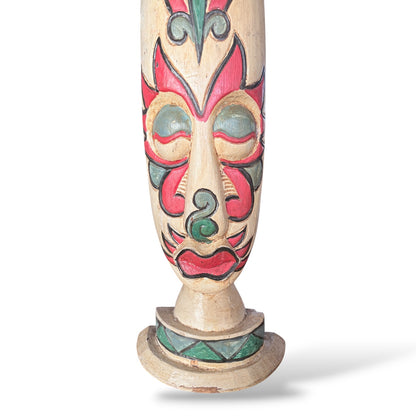 Folk Art Mask Sculpture – Hand-Carved Wooden Mid-20th Century Tribal Modernist Decor