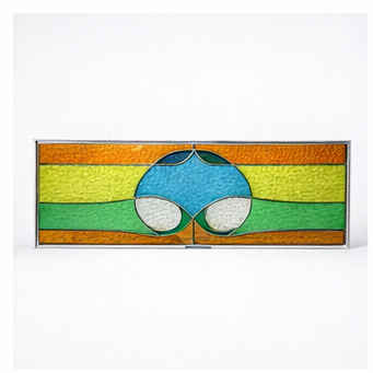 Vintage Stained Glass Window Panel – Mid Century Geometric Design