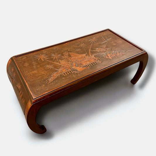 Mid Century Chinese Carved Wood Coffee Table