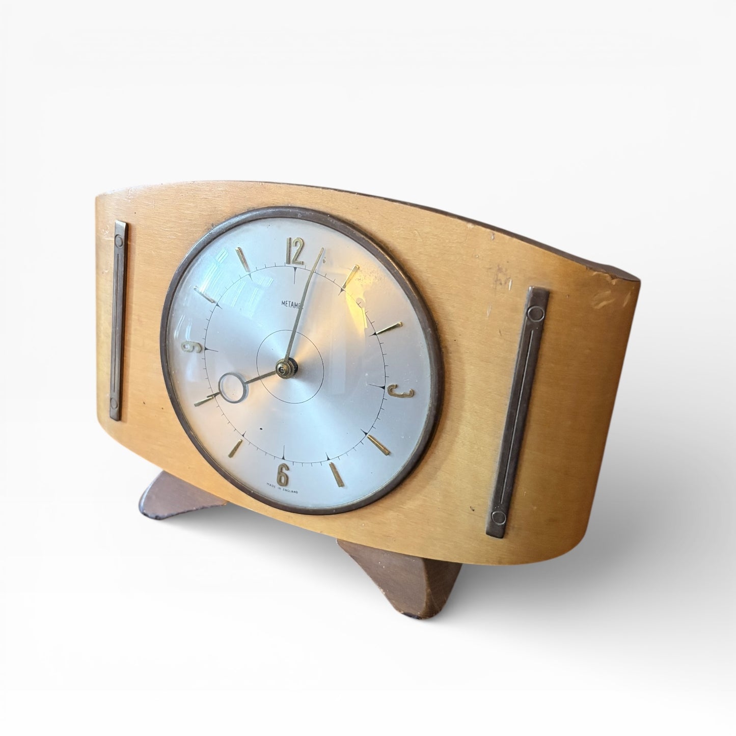 Mid-Century Metamec Mantel Clock – Brass & Wood Case, Made in England — view 2