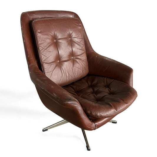 Mid Century Modern Danish Leather Swivel Armchair