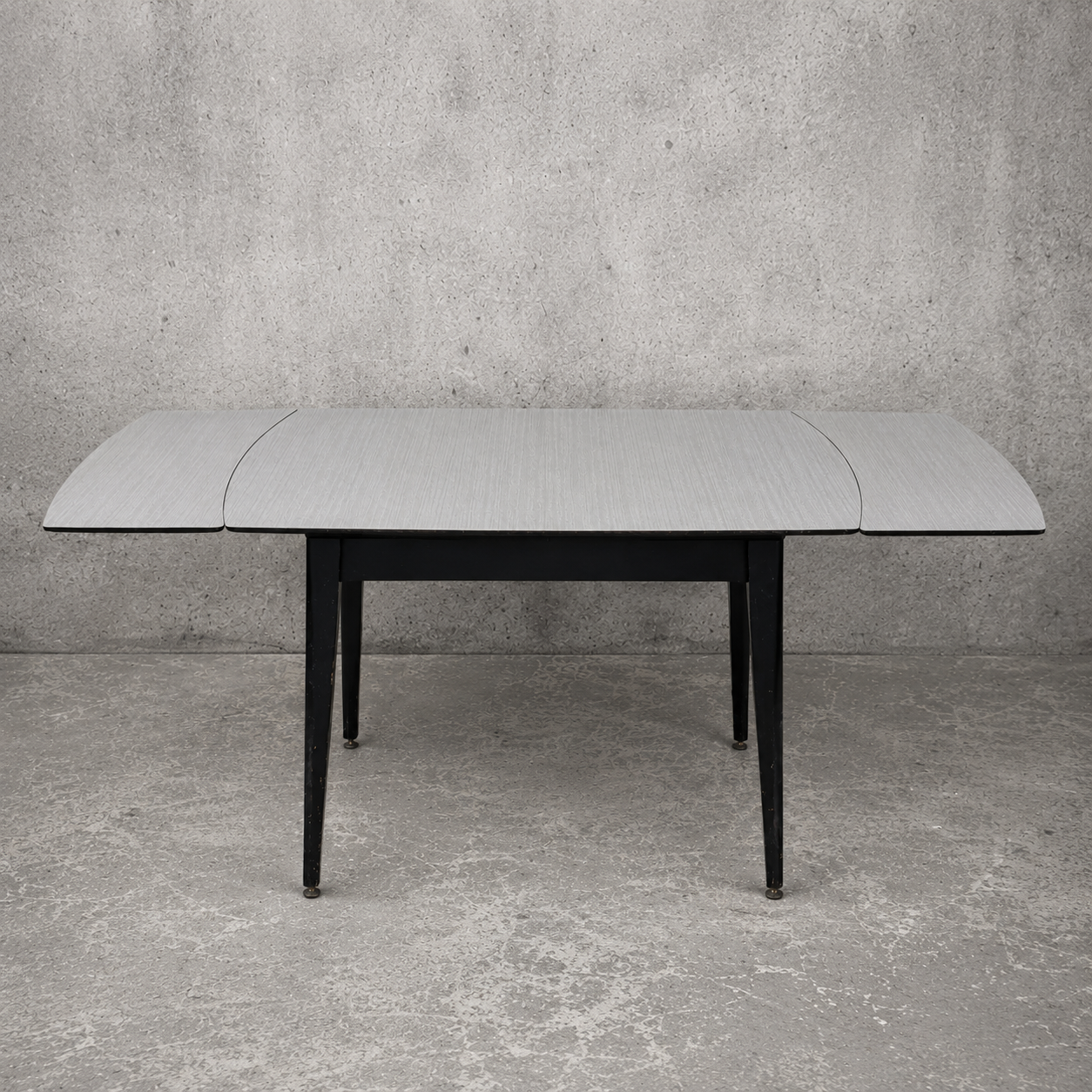 Mid Century Space Age Black & White Formica Draw Leaf Extending Dining Table