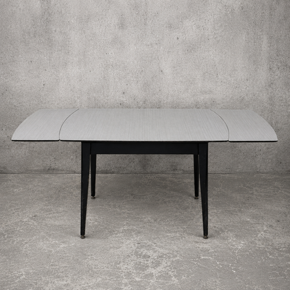 Mid Century Space Age Black & White Formica Draw Leaf Extending Dining Table