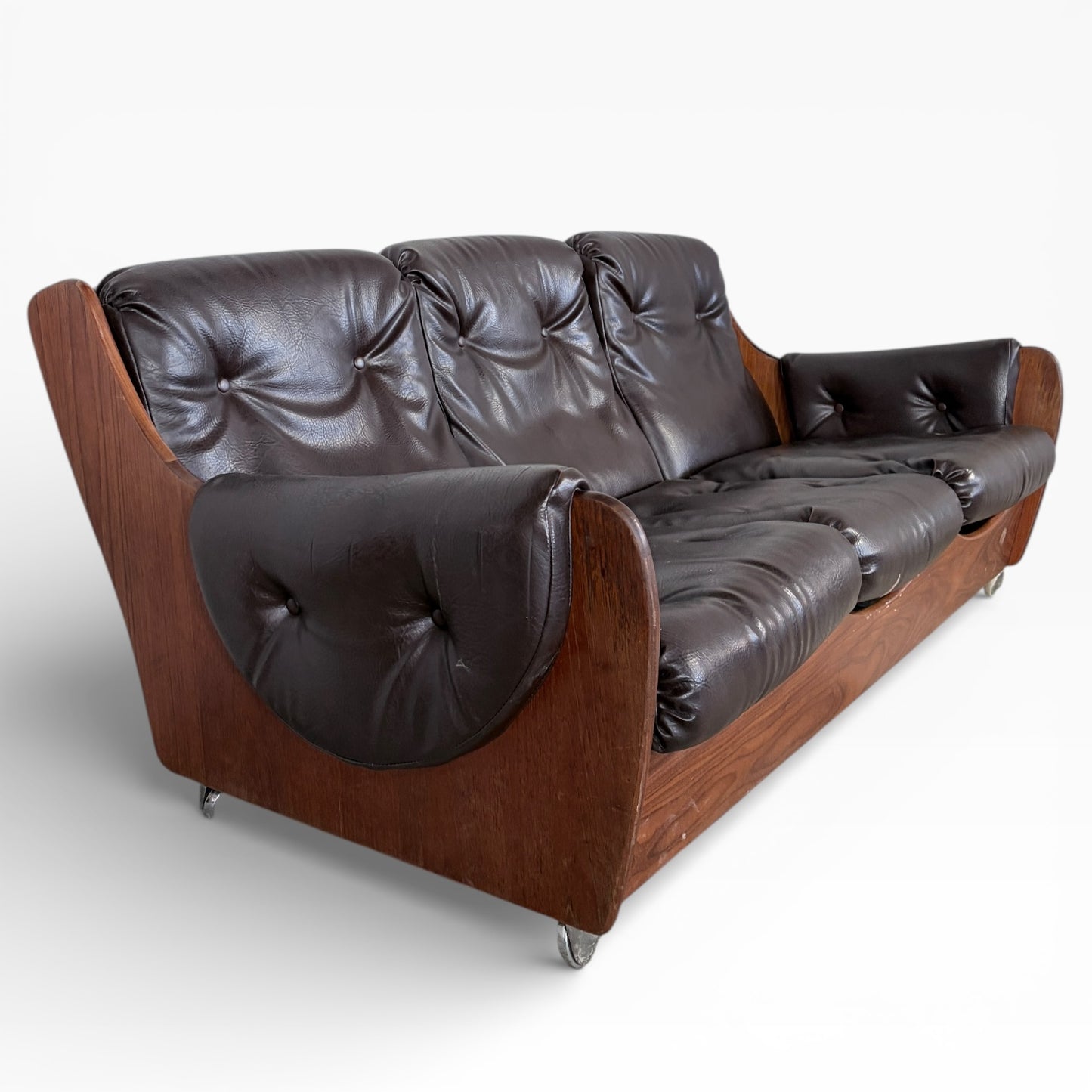 Vintage G Plan Saddleback Brown Leather Three-Seater Sofa
