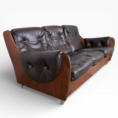 Vintage G Plan Saddleback Brown Leather Three-Seater Sofa