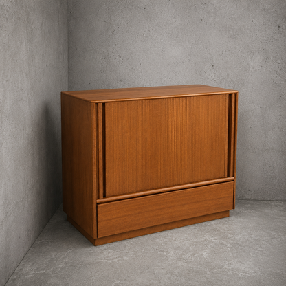 Danish Mid Century Teak Tambour Door Drinks Cabinet / Cocktail Cabinet
