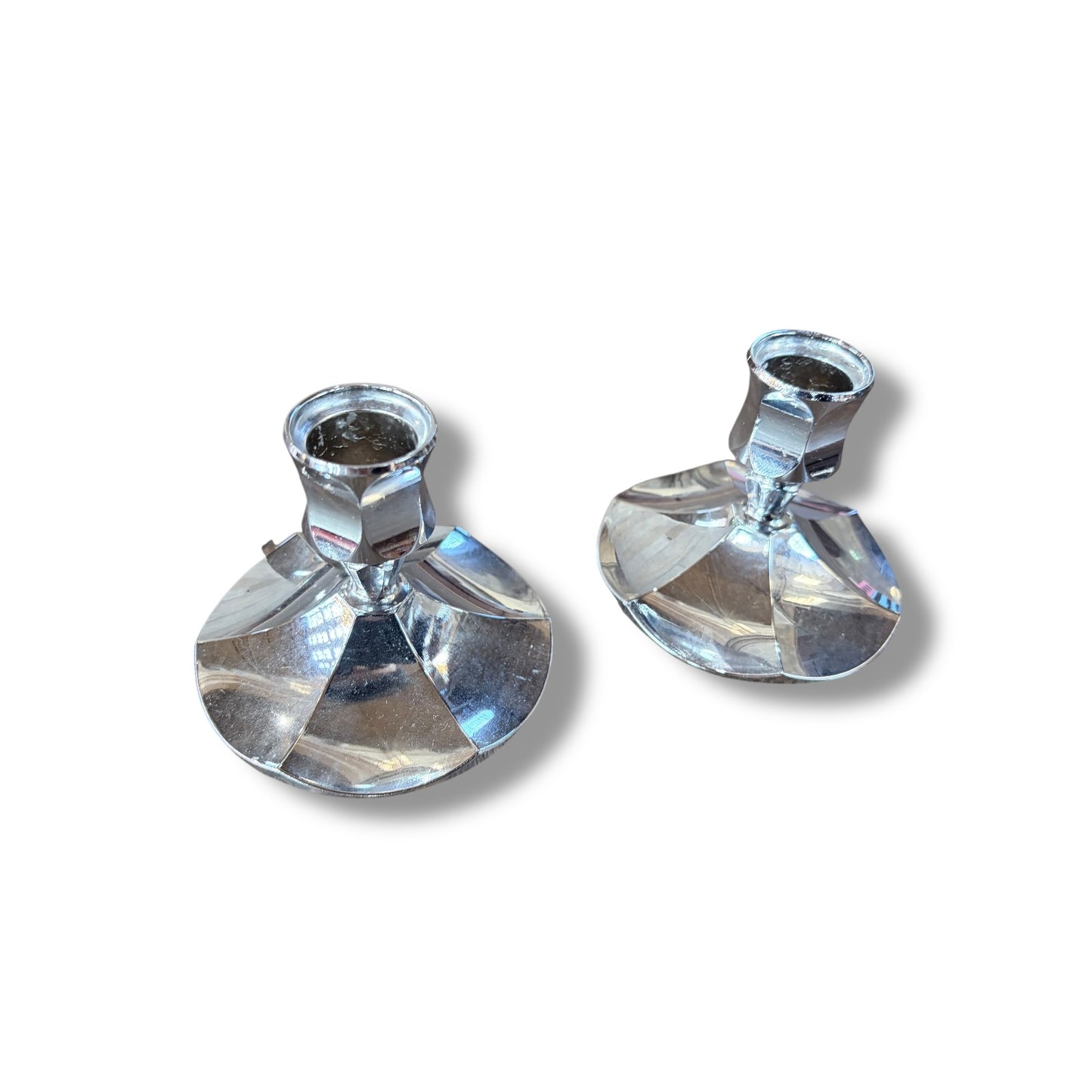 Pair of Vintage Chrome Candlesticks
