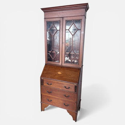 Antique Edwardian Mahogany Glazed Bureau Bookcase