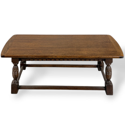 Solid Oak Coffee Table - Vintage Colonial Rustic English Farmhouse Living Room Table