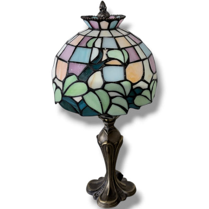 Tiffany Stained Glass Lamp – Vintage Table Lamp with Pastel Floral Shade & Bronze Base — view 8