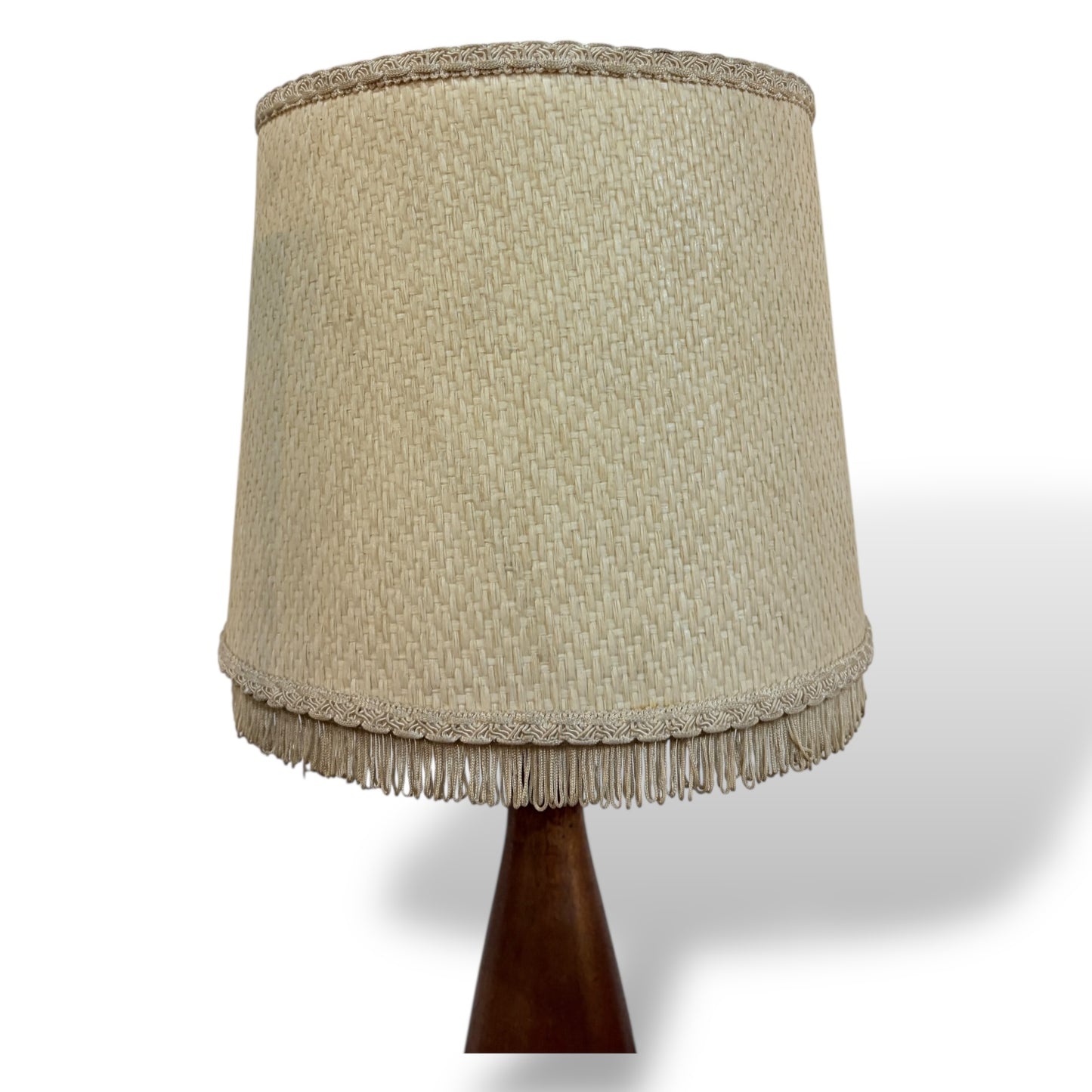 Mid Century Teak Table Lamp with Original Hessian Shade