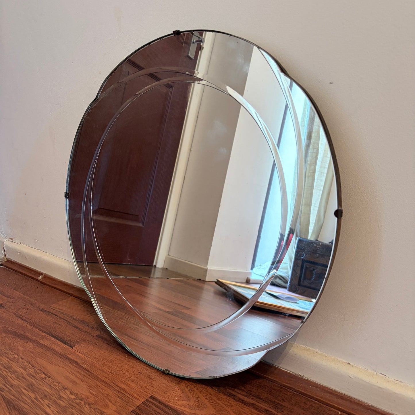 Art Deco Revival Hollywood Regency Layered Circular Wall Mirror | Bevelled