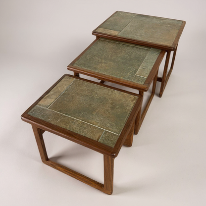 Mid Century Danish Nest of Tables | Vintage Tiled Teak Side Tables Set of 3