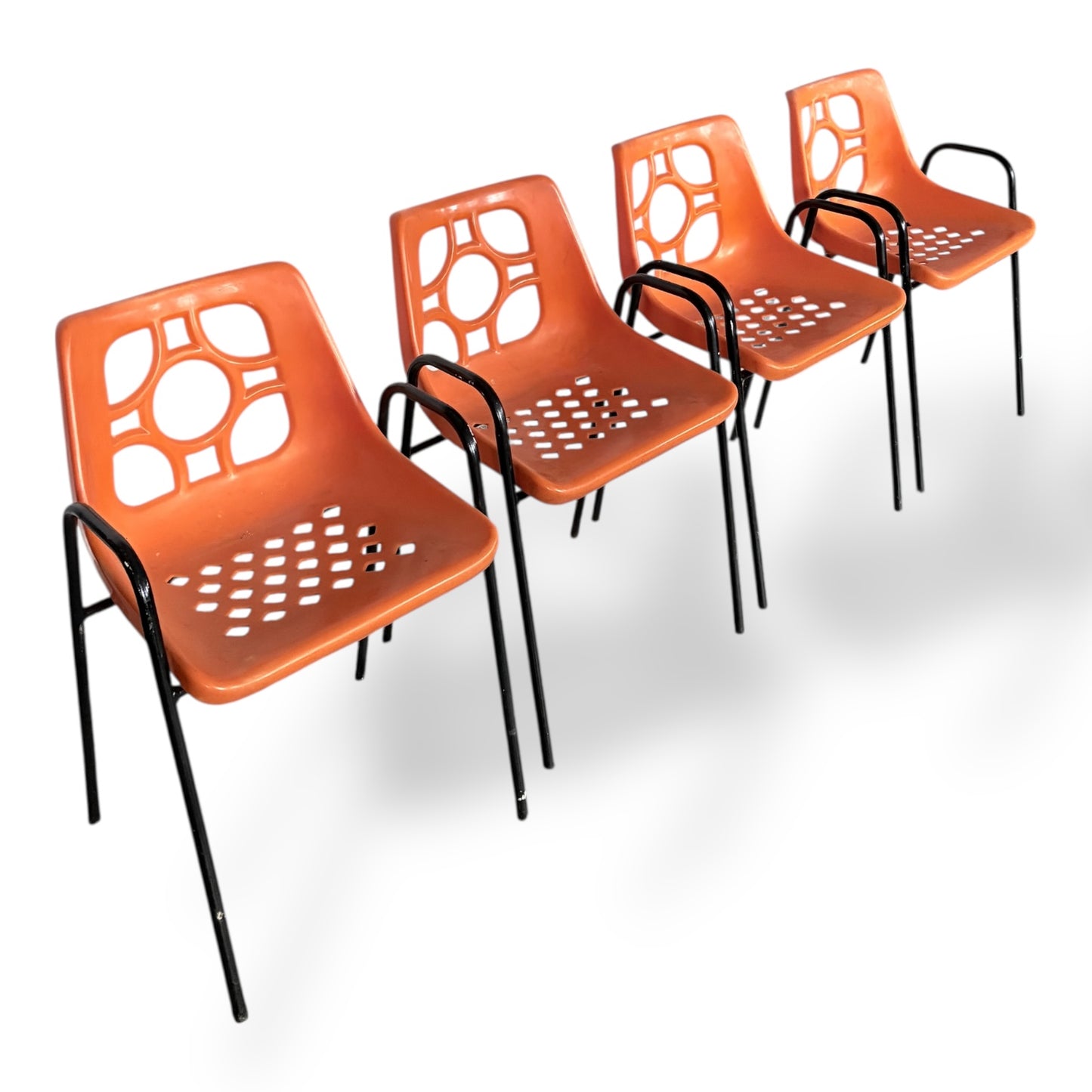 Set of 4 Mid Century Space Age Orange Chairs – 1970s