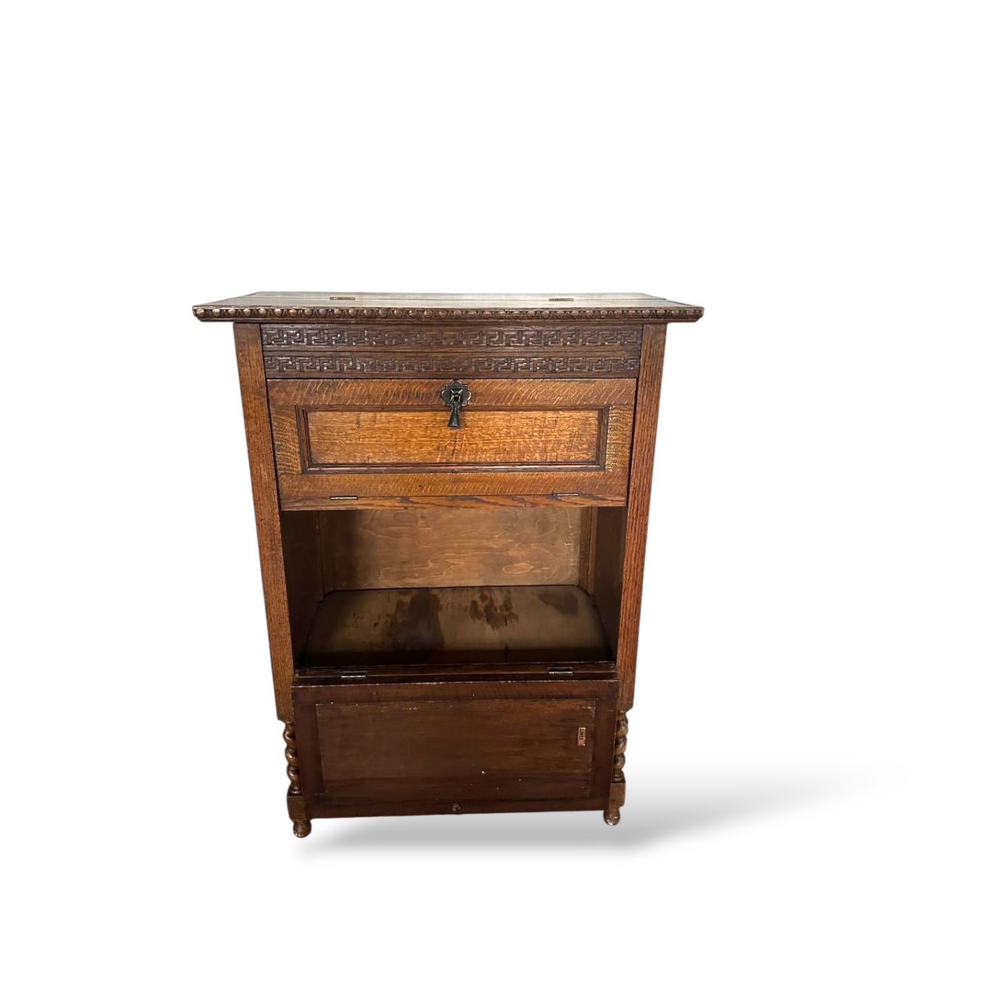 Antique Oak Two-Tier Cabinet with Turned Legs