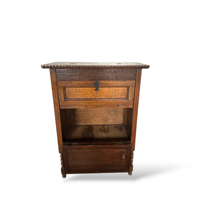 Antique Oak Two-Tier Cabinet with Turned Legs