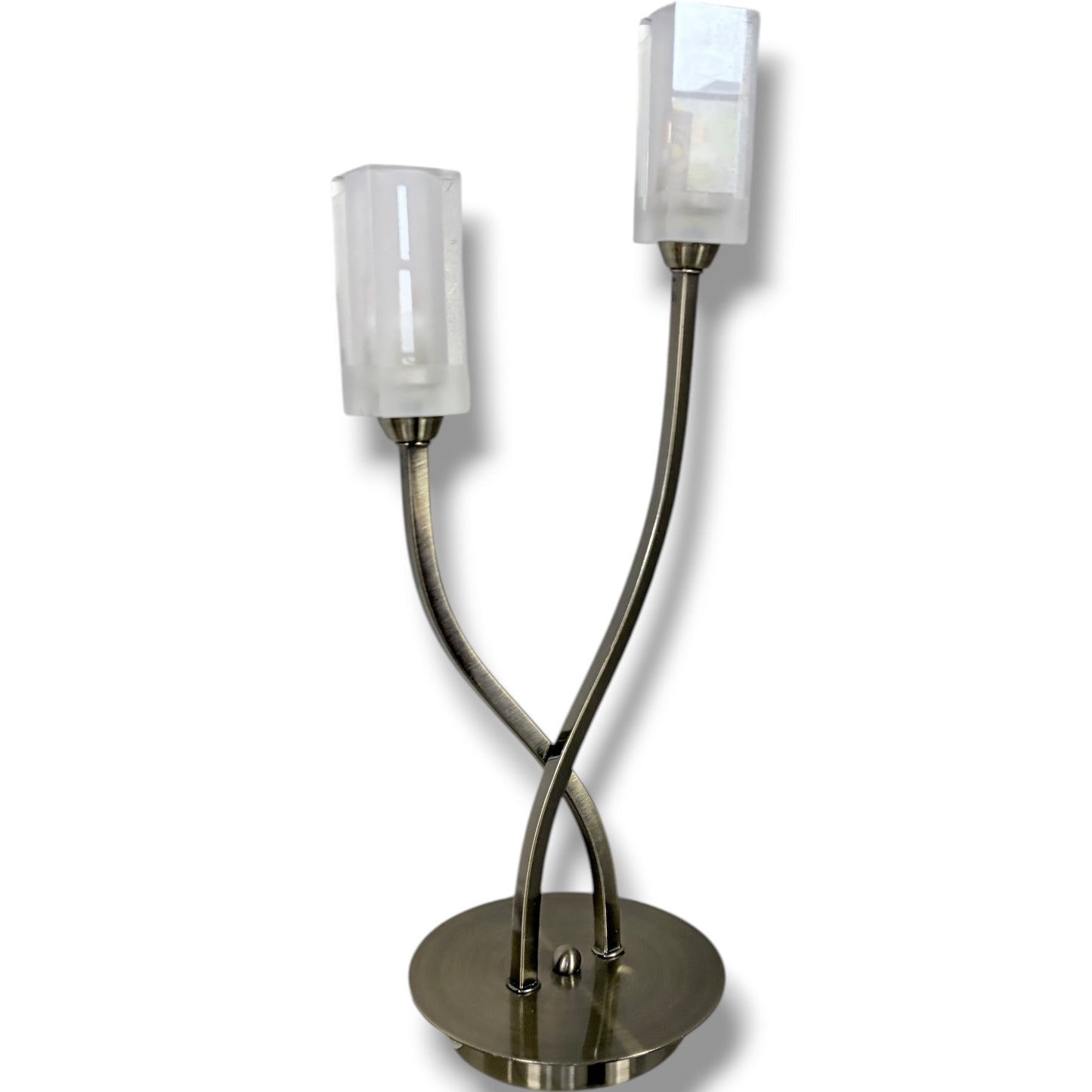 Vintage Table Lamp – Twin Arm Lamp with Frosted Glass Shades | Brass Effect Light