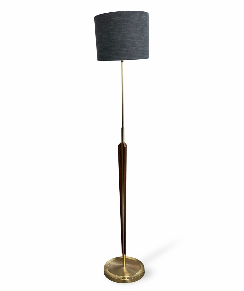 Mid Century Teak & Brass Standard Lamp with Handmade Shade