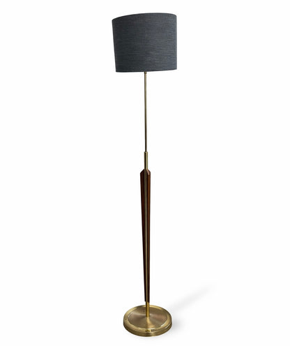 Mid Century Teak & Brass Standard Lamp with Handmade Shade
