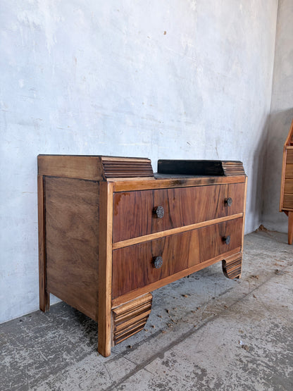 Compact Art Deco Walnut and Oak Chest of Drawers