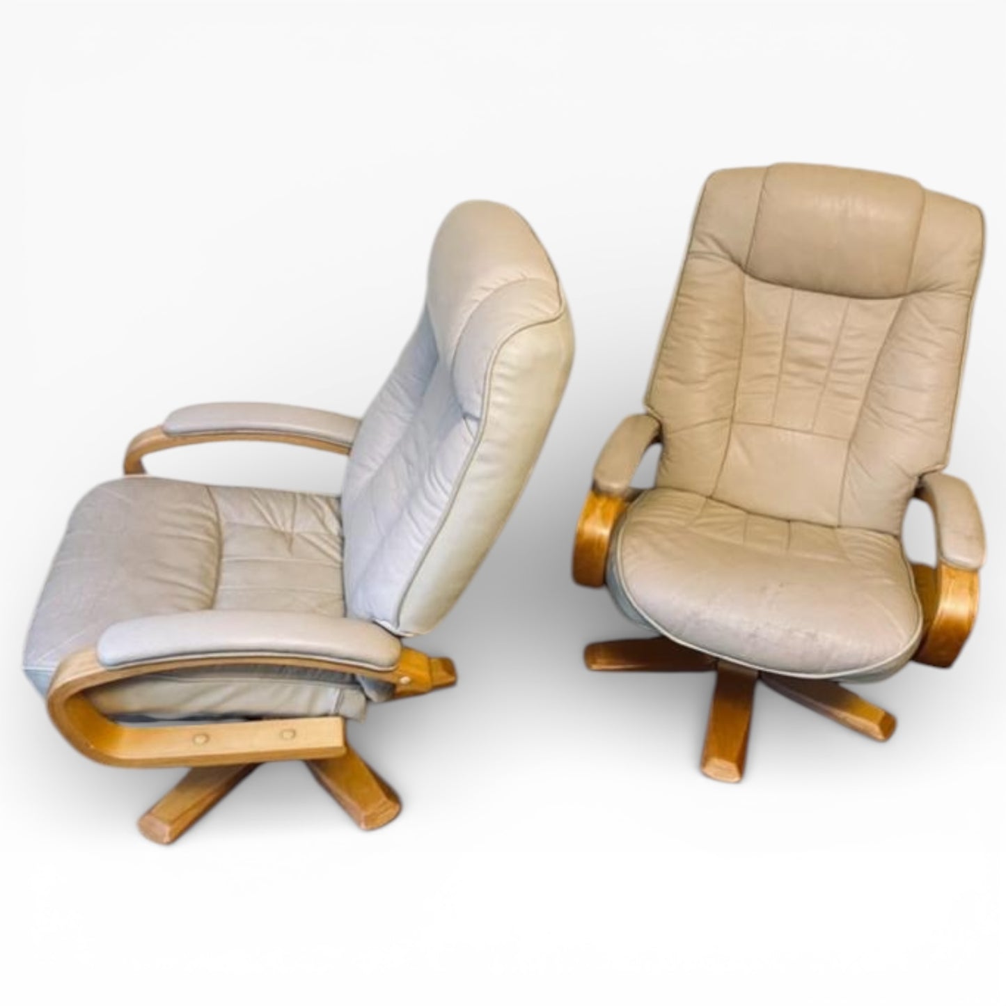 Scandinavian Swivel Lounge Chair – Mid-Century Armchair with Leather Footstool