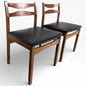 Mid Century Teak Chairs – Pair of Vintage Dining Seats with Black Upholstered Comfort