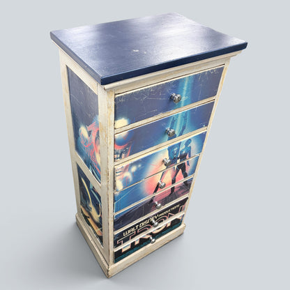Vintage Disney TRON Tallboy Chest of Drawers | Upcycled Film Poster Storage Cabinet | Retro Sci-Fi Furniture