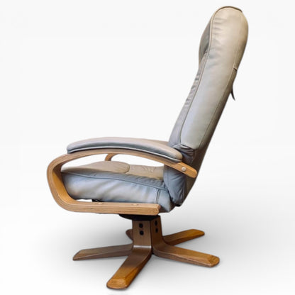 Scandinavian Swivel Lounge Chair – Mid-Century Armchair with Leather Footstool