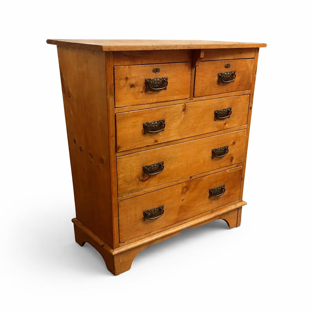 Antique Pine and Brass Chest of Drawers