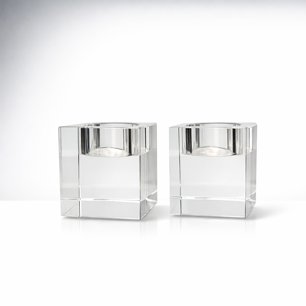 Vintage Lucite Tealight Candle Holders – Clear Acrylic Block Design (Pair)