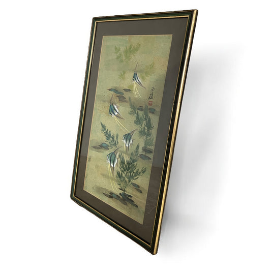 Mid Century Chinese Fish Silk Painting