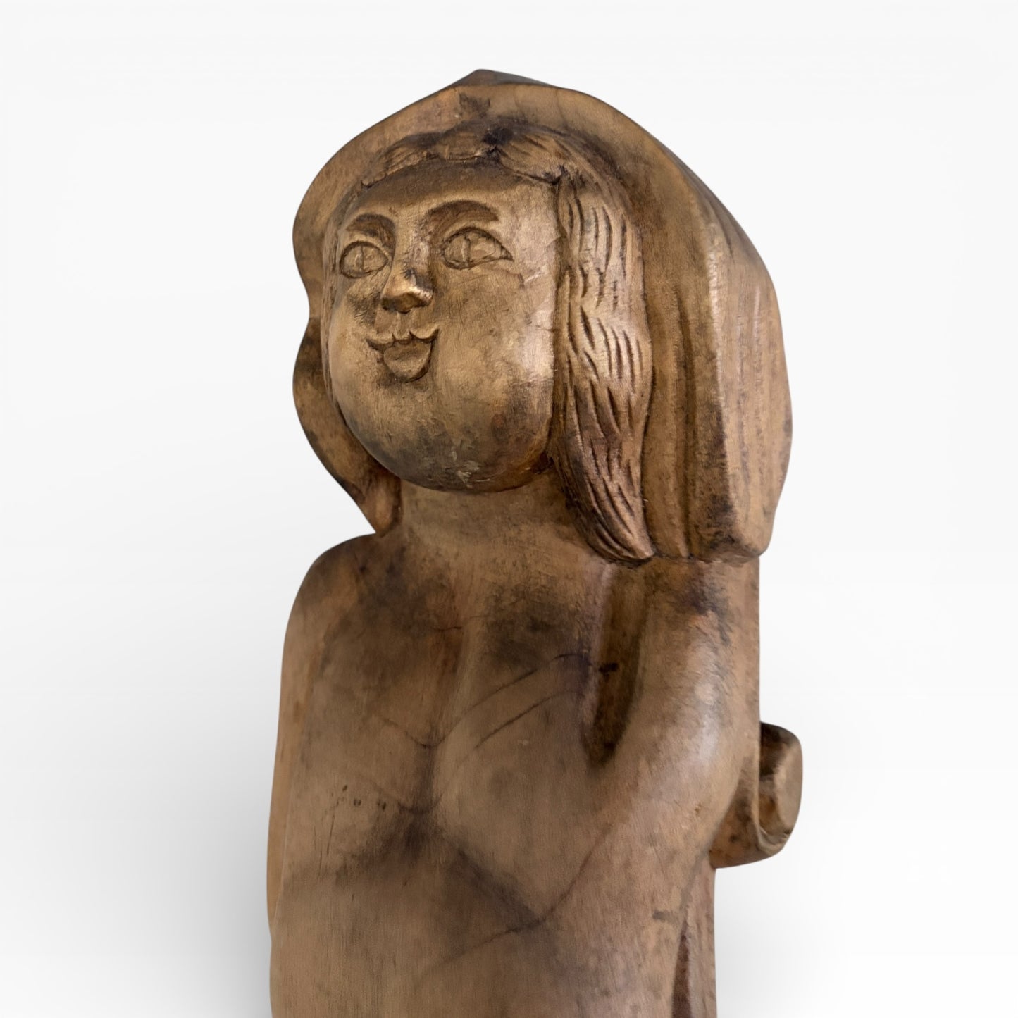Antique Hand-Carved Wooden Mermaid Wall Sculpture