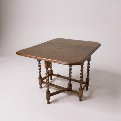 Antique Oak Barley Twist Gateleg Table, Drop Leaf Table Scottish