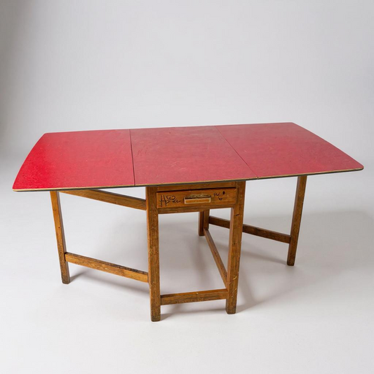Mid Century Modern Red Formica Extendable Dining Table