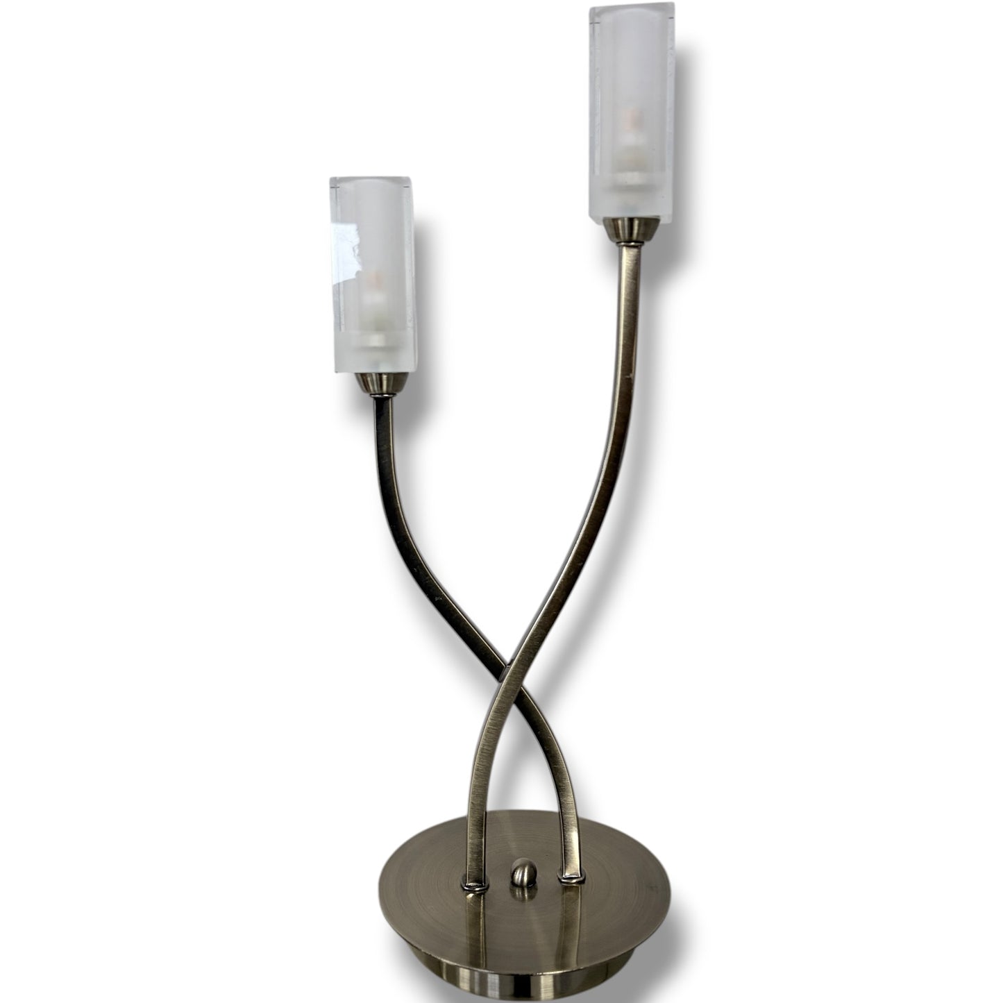 Vintage Table Lamp – Twin Arm Lamp with Frosted Glass Shades | Brass Effect Light