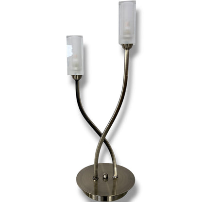 Vintage Table Lamp – Twin Arm Lamp with Frosted Glass Shades | Brass Effect Light