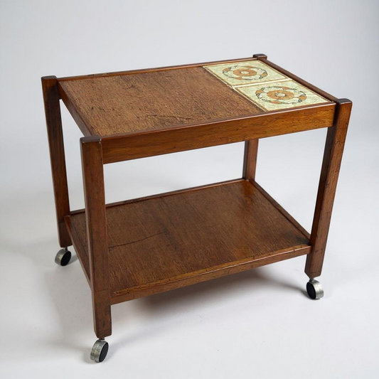 Vintage Mid Century Modern Teak Drinks Trolley – Nathan Furniture – Tile Top Bar Cart – 1960s MCM Serving Trolley