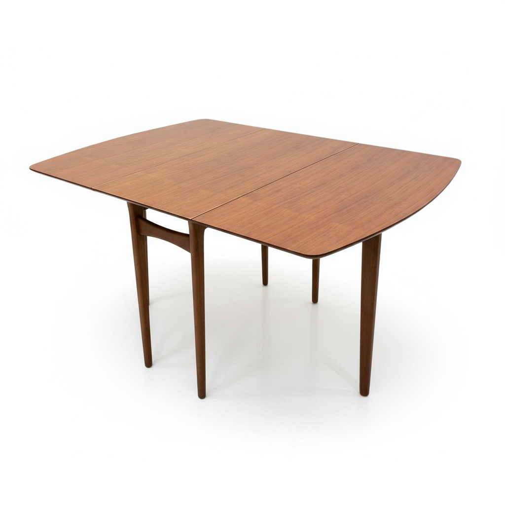 Mid-Century Teak Dining Table – Vintage Drop Leaf, Scandinavian Style Compact Table