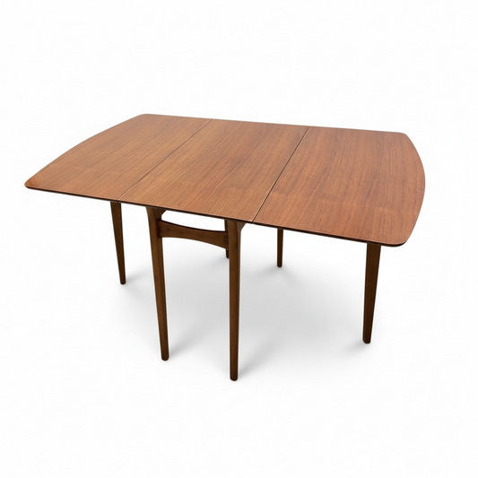 Mid-Century Teak Dining Table – Vintage Drop Leaf, Scandinavian Style Compact Table