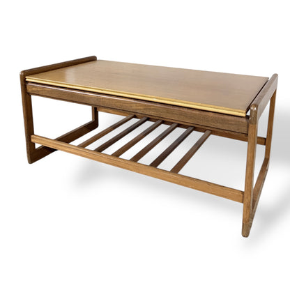 Mid-Century Teak Floating Top Coffee Table with Slatted Shelf