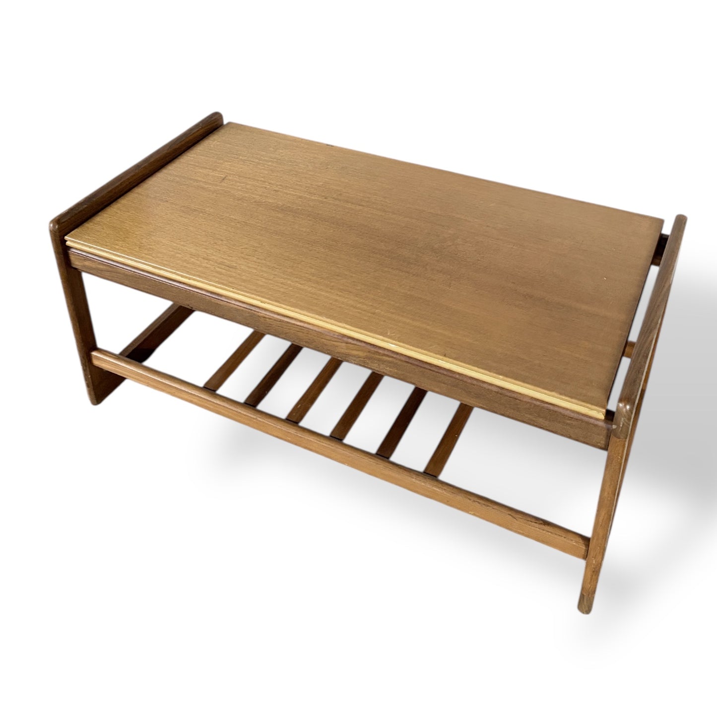 Mid-Century Teak Floating Top Coffee Table with Slatted Shelf