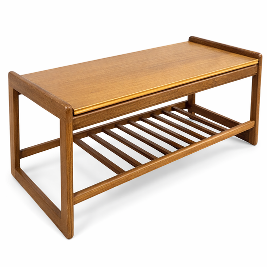 Mid-Century Teak Floating Top Coffee Table with Slatted Shelf