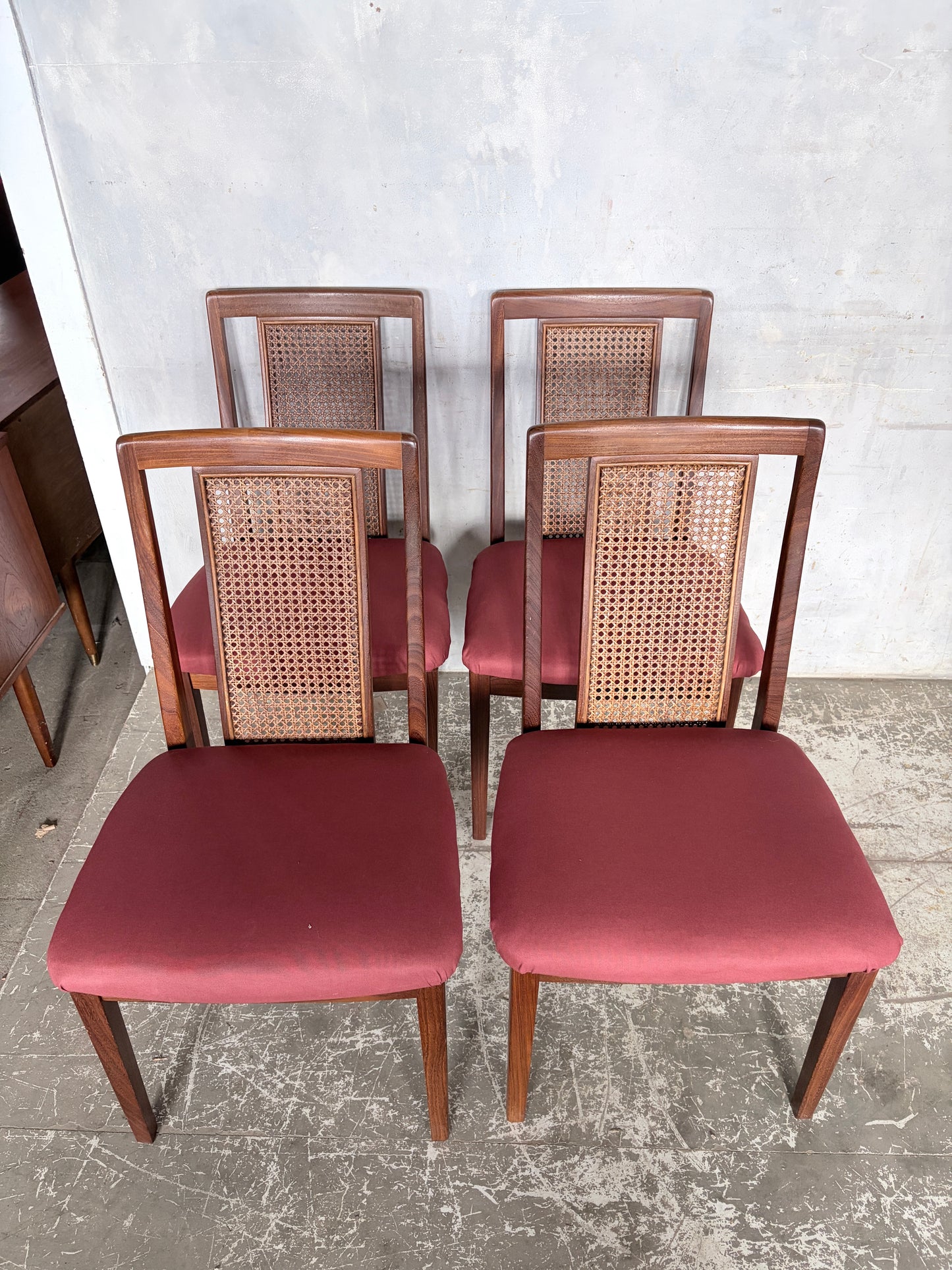 G Plan Afromosia Teak & Cane Dining Chairs – Set of Four