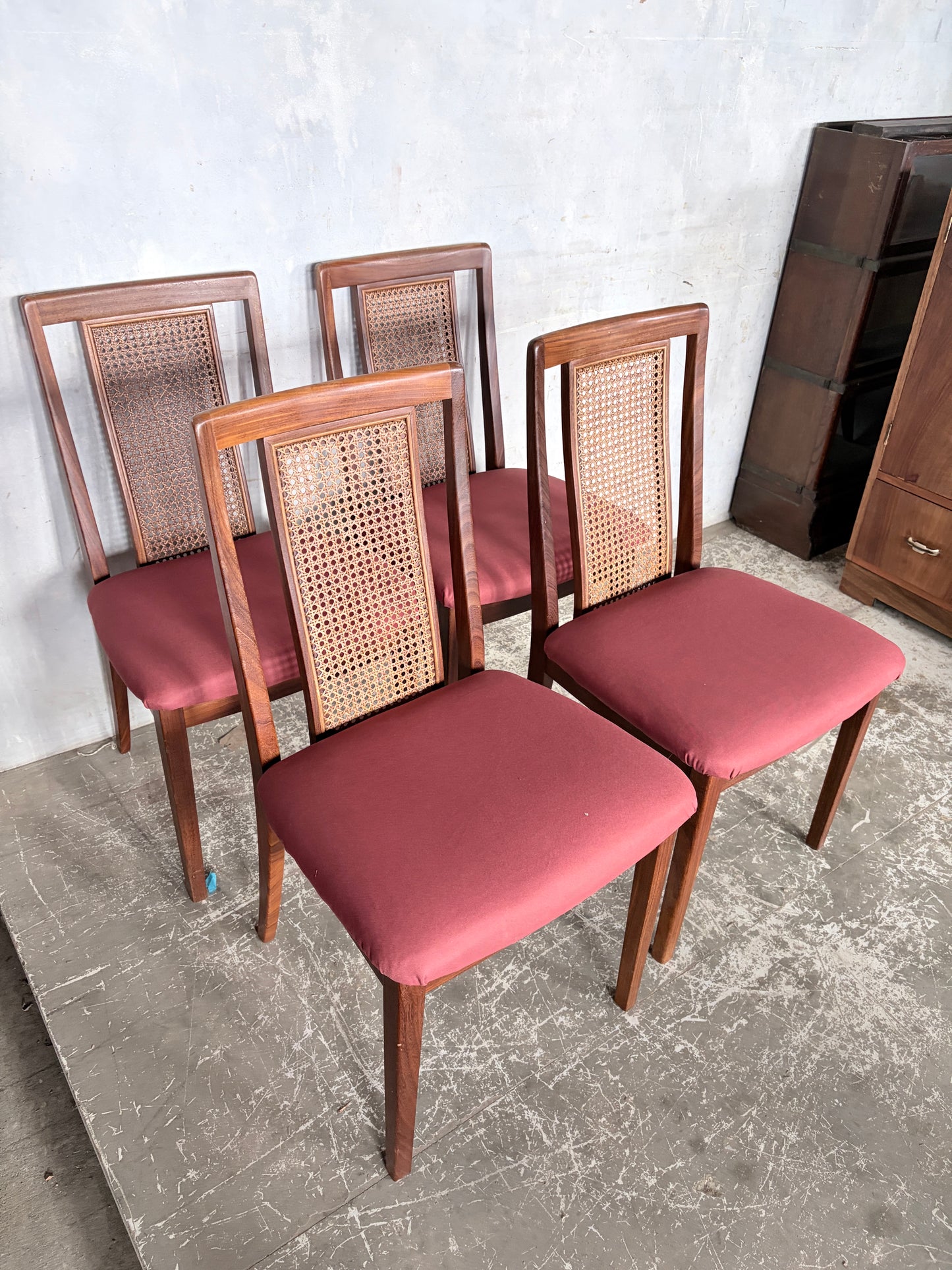 G Plan Afromosia Teak & Cane Dining Chairs – Set of Four