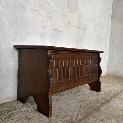 Antique Arts & Crafts carved oak blanket box – view 2