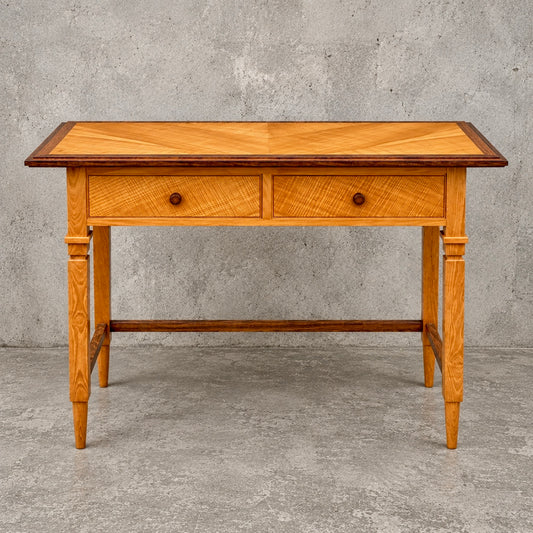 Arts & Crafts satinwood and oak two-drawer console table – photograph 1