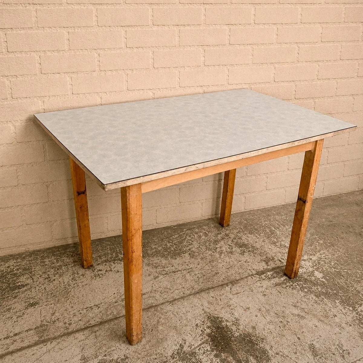 Blue floral Formica retro kitchen table – front view