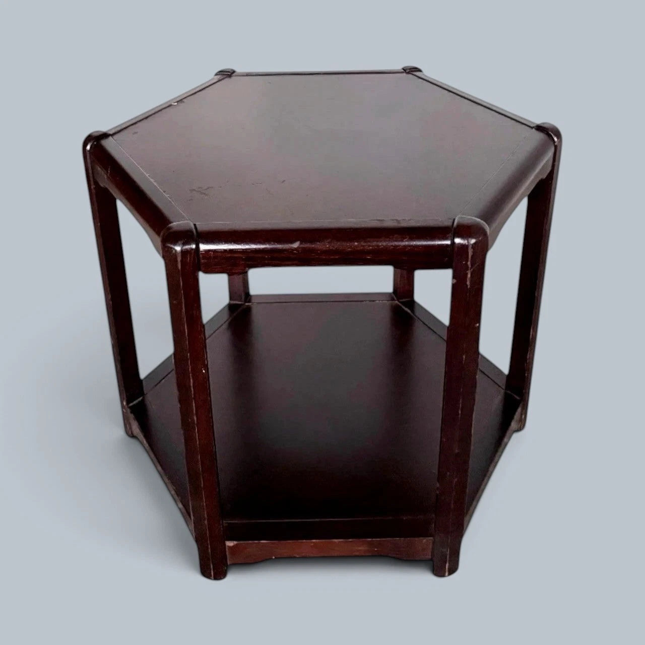 Danish hexagonal two-tier coffee table – main view