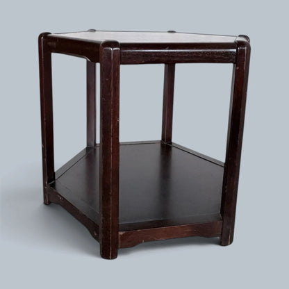 Danish hexagonal two-tier coffee table – angled view