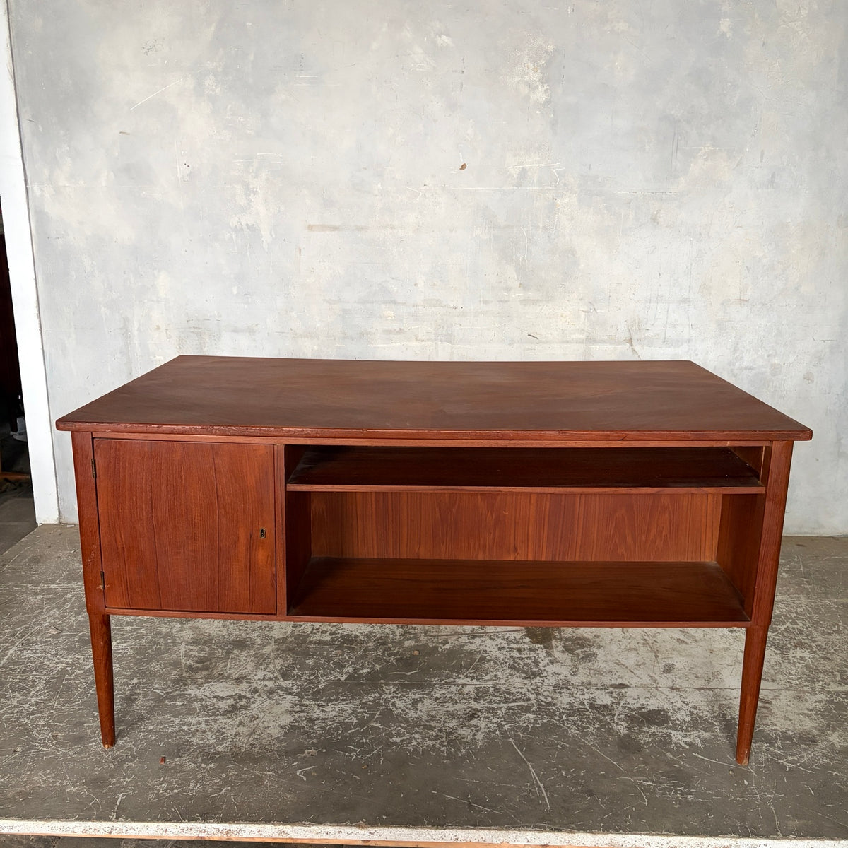 Rear view of large 1960s teak freestanding writing desk
